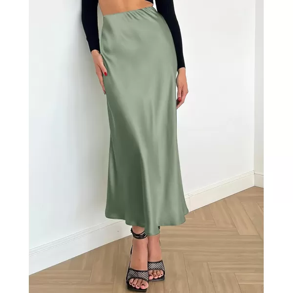 BTFBM 2024 Women Long Satin Summer Spring Skirt Silk Elegant High Waist Cocktail Party Wedding Flared ALine Midi SkirtsSolid Light Green
