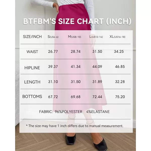 BTFBM 2024 Women Long Satin Summer Spring Skirt Silk Elegant High Waist Cocktail Party Wedding Flared ALine Midi SkirtsSolid Rose Red