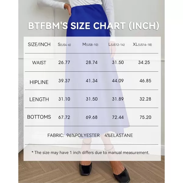 BTFBM 2024 Women Long Satin Summer Spring Skirt Silk Elegant High Waist Cocktail Party Wedding Flared ALine Midi SkirtsSolid Royal Blue