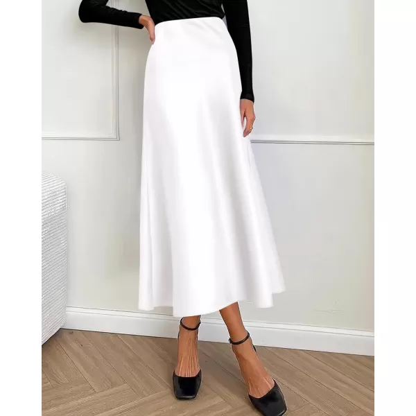 BTFBM 2024 Women Long Satin Summer Spring Skirt Silk Elegant High Waist Cocktail Party Wedding Flared ALine Midi SkirtsSolid White