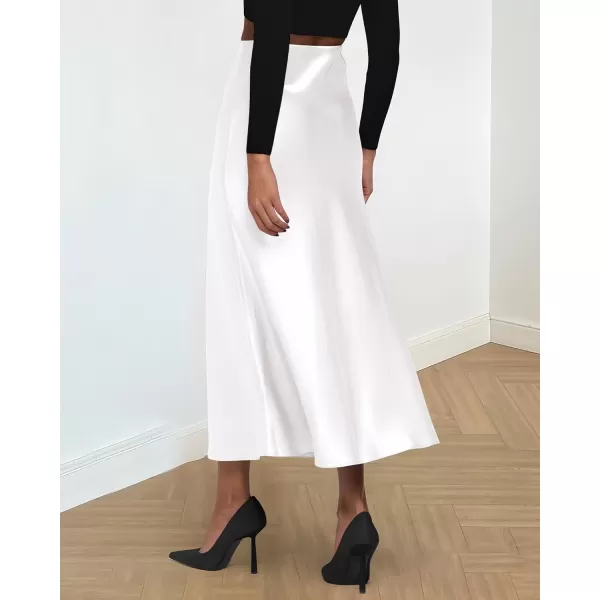 BTFBM 2024 Women Long Satin Summer Spring Skirt Silk Elegant High Waist Cocktail Party Wedding Flared ALine Midi SkirtsSolid White