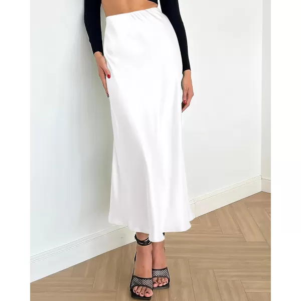 BTFBM 2024 Women Long Satin Summer Spring Skirt Silk Elegant High Waist Cocktail Party Wedding Flared ALine Midi SkirtsSolid White