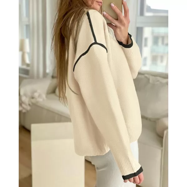 BTFBM Fall Sweaters for Women 2024 Trendy Casual Crew Neck Long Sleeve Loose Ribbed Knit Sweater Pullover Jumper TopsSolid Beige