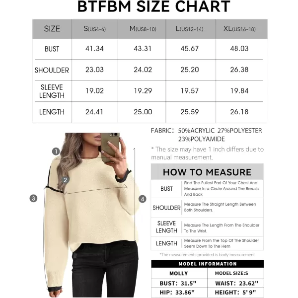 BTFBM Fall Sweaters for Women 2024 Trendy Casual Crew Neck Long Sleeve Loose Ribbed Knit Sweater Pullover Jumper TopsSolid Beige