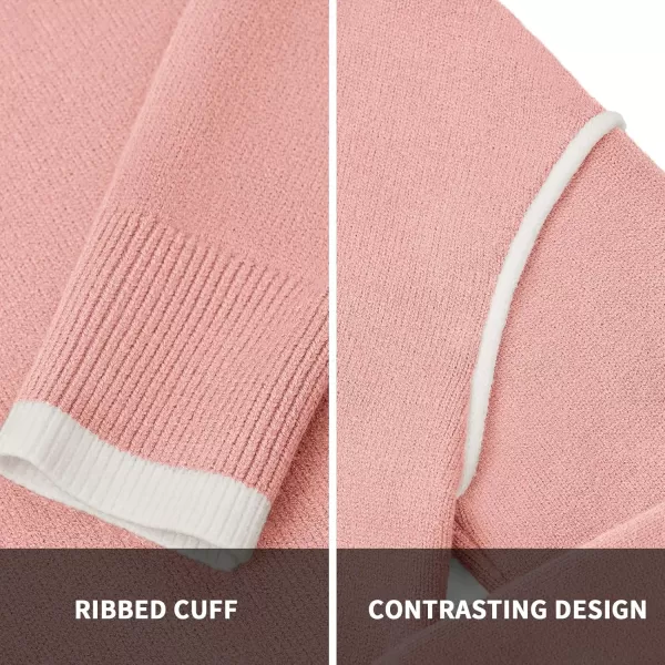 BTFBM Fall Sweaters for Women 2024 Trendy Casual Crew Neck Long Sleeve Loose Ribbed Knit Sweater Pullover Jumper TopsSolid Pink