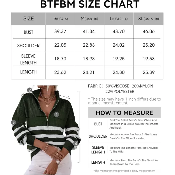 BTFBM Women 2024 Casual Long Sleeve Zip Striped Pullover Sweaters V Neck Collar Ribbed Knit Fall Winter Slouchy JumpersStriped Army Green