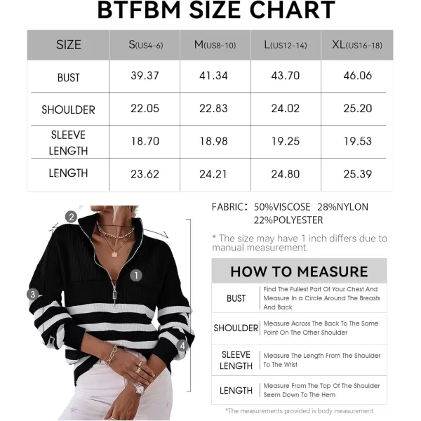 BTFBM Women 2024 Casual Long Sleeve Zip Striped Pullover Sweaters V Neck Collar Ribbed Knit Fall Winter Slouchy JumpersStriped Black