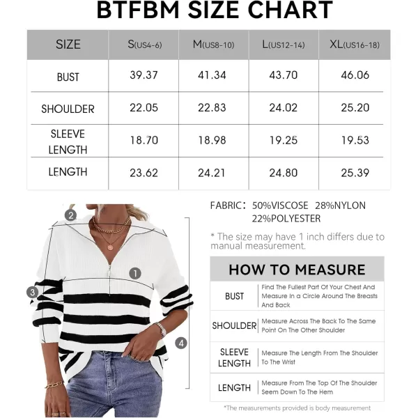 BTFBM Women 2024 Casual Long Sleeve Zip Striped Pullover Sweaters V Neck Collar Ribbed Knit Fall Winter Slouchy JumpersStriped White