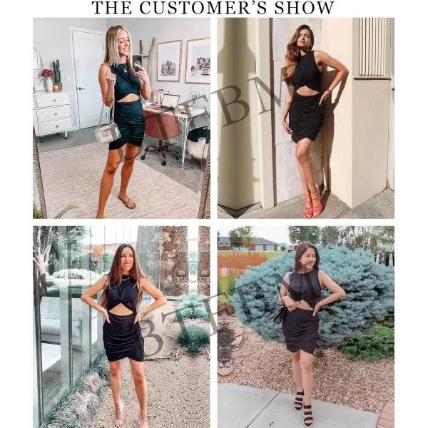 BTFBM Women 2024 Summer Sleeveless Casual Crewneck Bodycon Tank Dress Cutout Twist Slim Wrap Club Party Evening DressesBlack