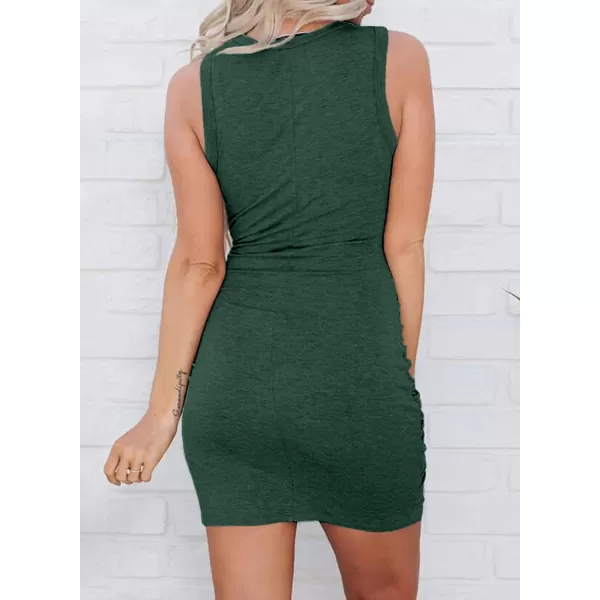 BTFBM Women 2024 Summer Sleeveless Casual Crewneck Bodycon Tank Dress Cutout Twist Slim Wrap Club Party Evening DressesGreen