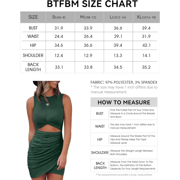 BTFBM Women 2024 Summer Sleeveless Casual Crewneck Bodycon Tank Dress Cutout Twist Slim Wrap Club Party Evening DressesGreen