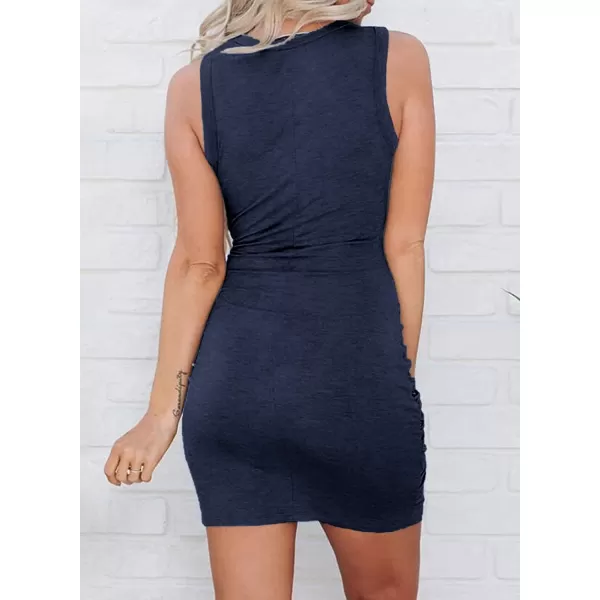 BTFBM Women 2024 Summer Sleeveless Casual Crewneck Bodycon Tank Dress Cutout Twist Slim Wrap Club Party Evening DressesNavy