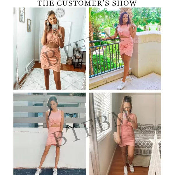 BTFBM Women 2024 Summer Sleeveless Casual Crewneck Bodycon Tank Dress Cutout Twist Slim Wrap Club Party Evening DressesPink