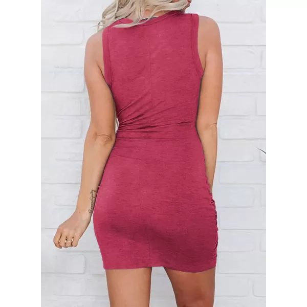 BTFBM Women 2024 Summer Sleeveless Casual Crewneck Bodycon Tank Dress Cutout Twist Slim Wrap Club Party Evening DressesRose Red