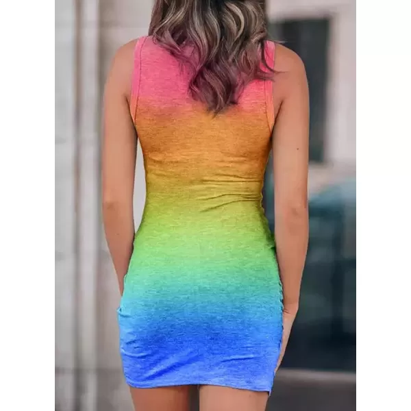 BTFBM Women 2024 Summer Sleeveless Casual Crewneck Bodycon Tank Dress Cutout Twist Slim Wrap Club Party Evening DressesTie Dye Pink Blue