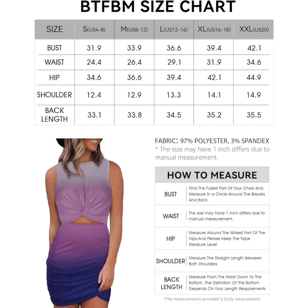 BTFBM Women 2024 Summer Sleeveless Casual Crewneck Bodycon Tank Dress Cutout Twist Slim Wrap Club Party Evening DressesTie Dye Pink Purple
