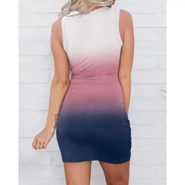 BTFBM Women 2024 Summer Sleeveless Casual Crewneck Bodycon Tank Dress Cutout Twist Slim Wrap Club Party Evening DressesTie Dye Pink White