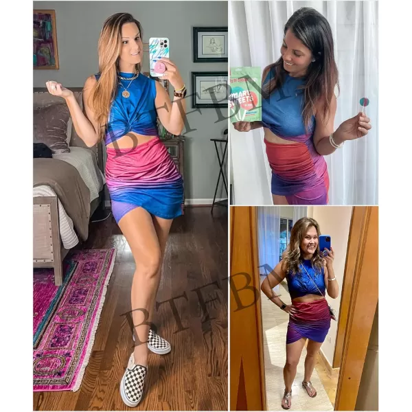 BTFBM Women 2024 Summer Sleeveless Casual Crewneck Bodycon Tank Dress Cutout Twist Slim Wrap Club Party Evening DressesTie Dye Purple Red