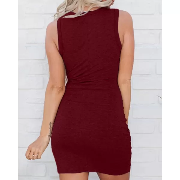BTFBM Women 2024 Summer Sleeveless Casual Crewneck Bodycon Tank Dress Cutout Twist Slim Wrap Club Party Evening DressesWine Red