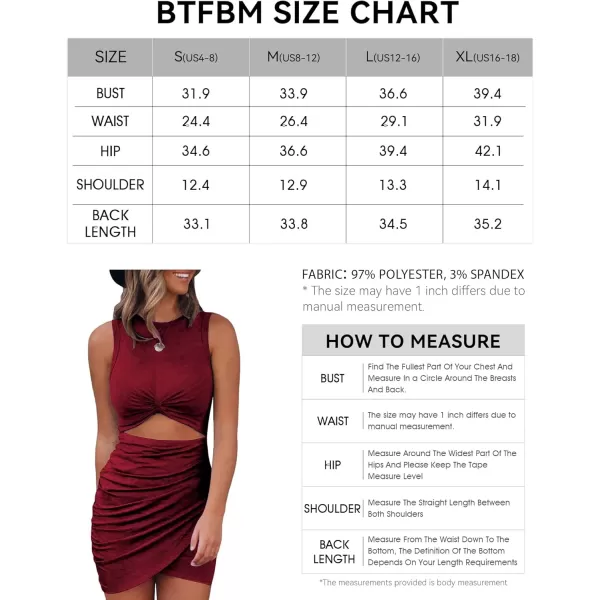BTFBM Women 2024 Summer Sleeveless Casual Crewneck Bodycon Tank Dress Cutout Twist Slim Wrap Club Party Evening DressesWine Red