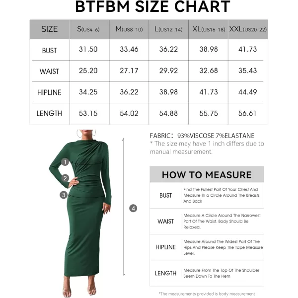 BTFBM Women Bodycon Maxi Dress Long Sleeve Back Slit Ruched Elegant Party Cocktail Formal Fall Wedding Guest DressesDark Green