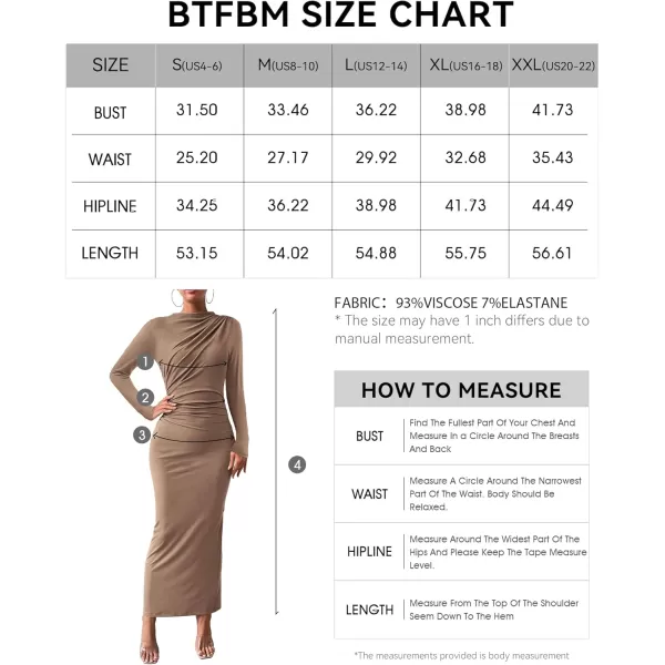 BTFBM Women Bodycon Maxi Dress Long Sleeve Back Slit Ruched Elegant Party Cocktail Formal Fall Wedding Guest DressesKhaki