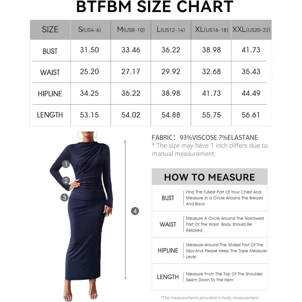 BTFBM Women Bodycon Maxi Dress Long Sleeve Back Slit Ruched Elegant Party Cocktail Formal Fall Wedding Guest DressesNavy