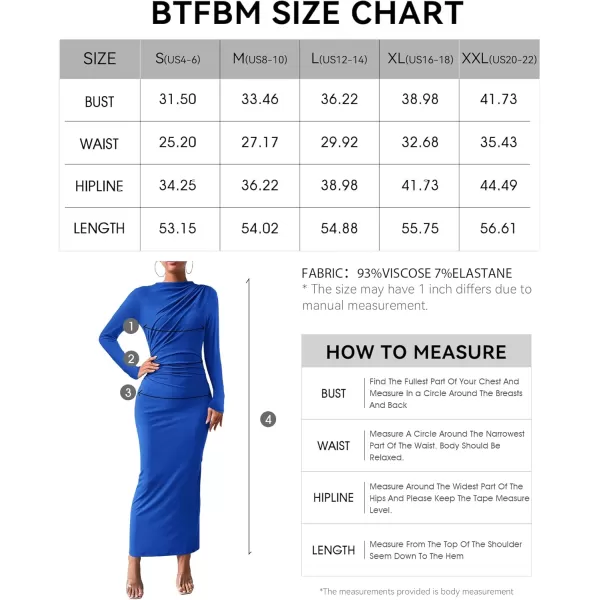 BTFBM Women Bodycon Maxi Dress Long Sleeve Back Slit Ruched Elegant Party Cocktail Formal Fall Wedding Guest DressesRoyal Blue