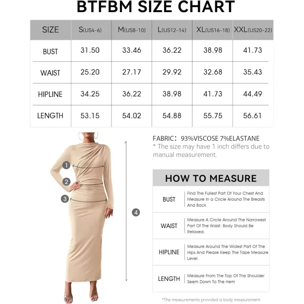 BTFBM Women Bodycon Maxi Dress Long Sleeve Back Slit Ruched Elegant Party Cocktail Formal Fall Wedding Guest DressesSolid Beige