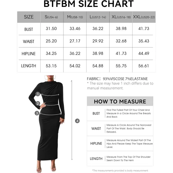 BTFBM Women Bodycon Maxi Dress Long Sleeve Back Slit Ruched Elegant Party Cocktail Formal Fall Wedding Guest DressesSolid Black
