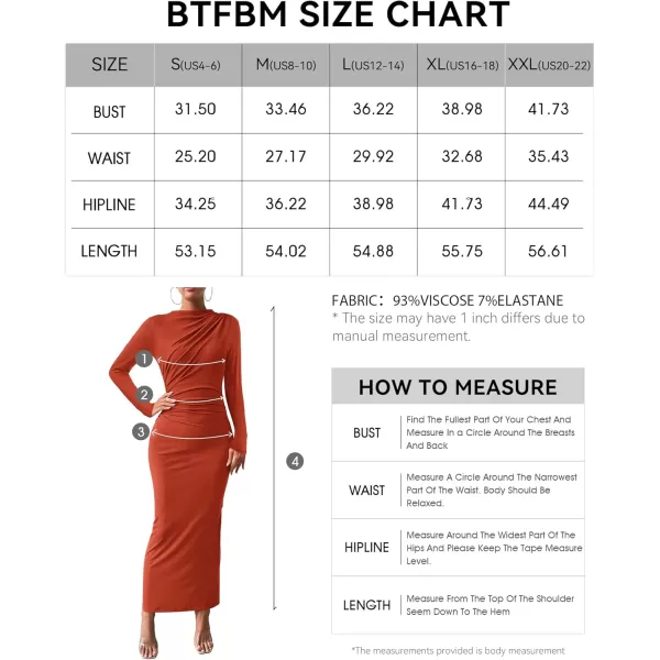 BTFBM Women Bodycon Maxi Dress Long Sleeve Back Slit Ruched Elegant Party Cocktail Formal Fall Wedding Guest DressesSolid Brick Red