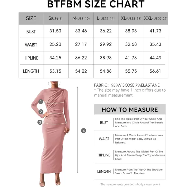 BTFBM Women Bodycon Maxi Dress Long Sleeve Back Slit Ruched Elegant Party Cocktail Formal Fall Wedding Guest DressesSolid Pink
