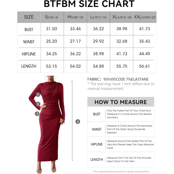 BTFBM Women Bodycon Maxi Dress Long Sleeve Back Slit Ruched Elegant Party Cocktail Formal Fall Wedding Guest DressesWine Red