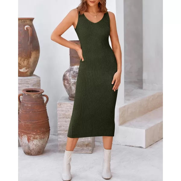 BTFBM Women Fall Knit Sweater Dress Set Bodycon Slit Midi Dresses Button Down Long Sleeve Cropped Cardigan 2 Piece SetsArmy Green