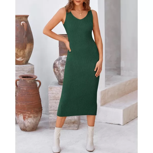 BTFBM Women Fall Knit Sweater Dress Set Bodycon Slit Midi Dresses Button Down Long Sleeve Cropped Cardigan 2 Piece SetsDark Green