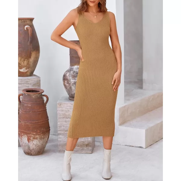 BTFBM Women Fall Knit Sweater Dress Set Bodycon Slit Midi Dresses Button Down Long Sleeve Cropped Cardigan 2 Piece SetsKhaki
