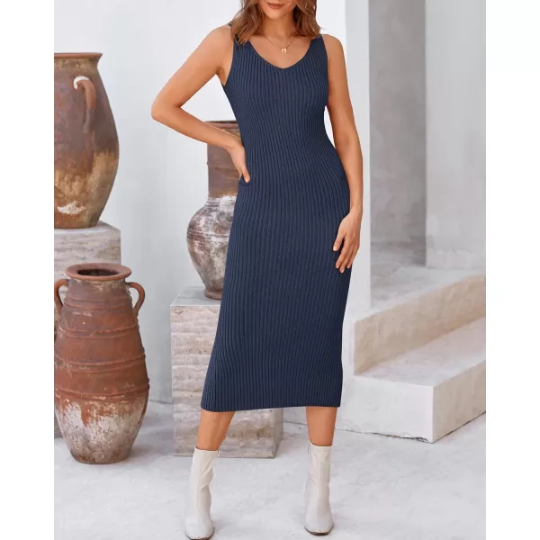 BTFBM Women Fall Knit Sweater Dress Set Bodycon Slit Midi Dresses Button Down Long Sleeve Cropped Cardigan 2 Piece SetsNavy