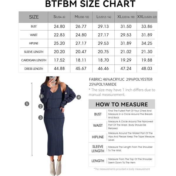 BTFBM Women Fall Knit Sweater Dress Set Bodycon Slit Midi Dresses Button Down Long Sleeve Cropped Cardigan 2 Piece SetsNavy