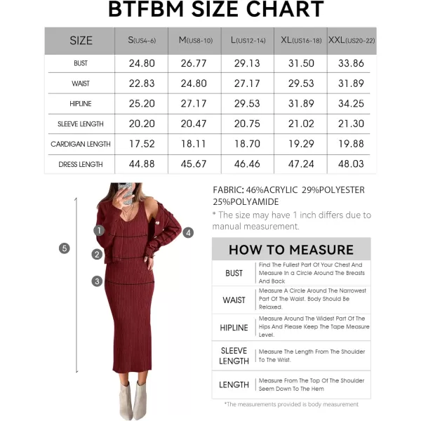 BTFBM Women Fall Knit Sweater Dress Set Bodycon Slit Midi Dresses Button Down Long Sleeve Cropped Cardigan 2 Piece SetsWine Red