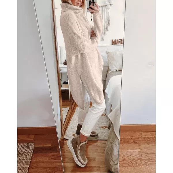 BTFBM Women Long Sleeve Turtleneck Knit Sweater Asymmetric Hem Oversized Fall Winter Sweaters Casual Pullover JumperBeige White