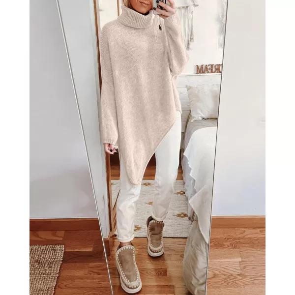 BTFBM Women Long Sleeve Turtleneck Knit Sweater Asymmetric Hem Oversized Fall Winter Sweaters Casual Pullover JumperBeige White