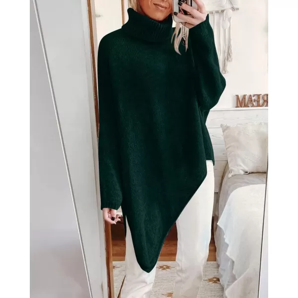 BTFBM Women Long Sleeve Turtleneck Knit Sweater Asymmetric Hem Oversized Fall Winter Sweaters Casual Pullover JumperSolid Dark Green