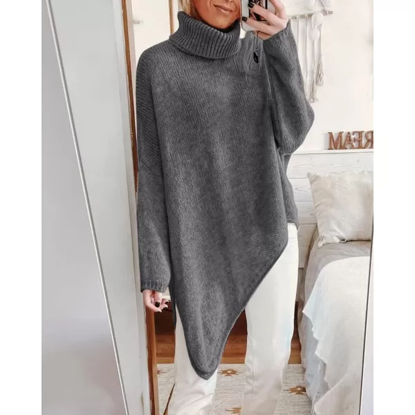 BTFBM Women Long Sleeve Turtleneck Knit Sweater Asymmetric Hem Oversized Fall Winter Sweaters Casual Pullover JumperSolid Mid Grey