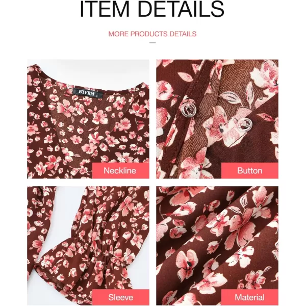 BTFBM Women Long Sleeve Wrap Maxi Dress V Neck Boho Floral High Waist Flowy Ruffle 2024 Spring Summer Dresses with BeltBig Floral Wine Red