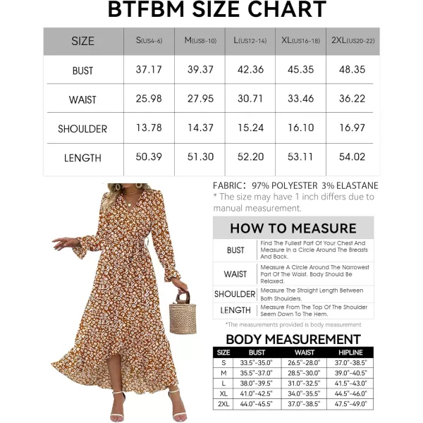 BTFBM Women Long Sleeve Wrap Maxi Dress V Neck Boho Floral High Waist Flowy Ruffle 2024 Spring Summer Dresses with BeltBig Floral Yellow