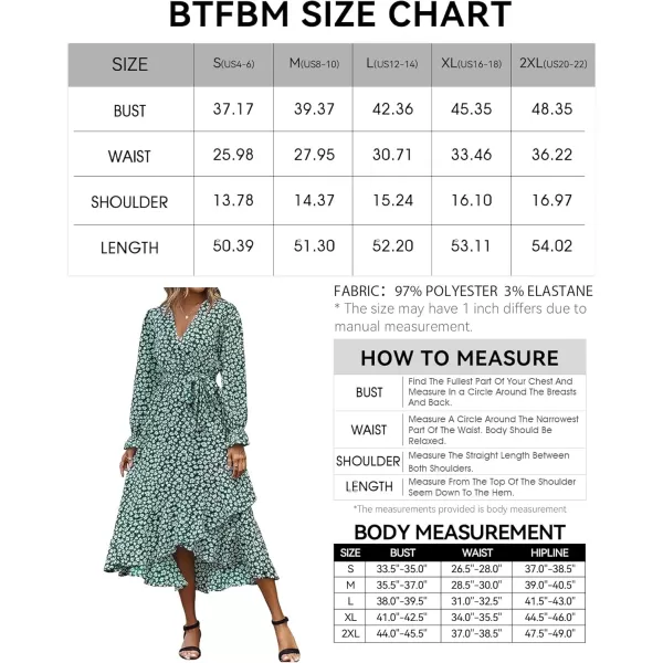 BTFBM Women Long Sleeve Wrap Maxi Dress V Neck Boho Floral High Waist Flowy Ruffle 2024 Spring Summer Dresses with BeltDaisy White Dark Green