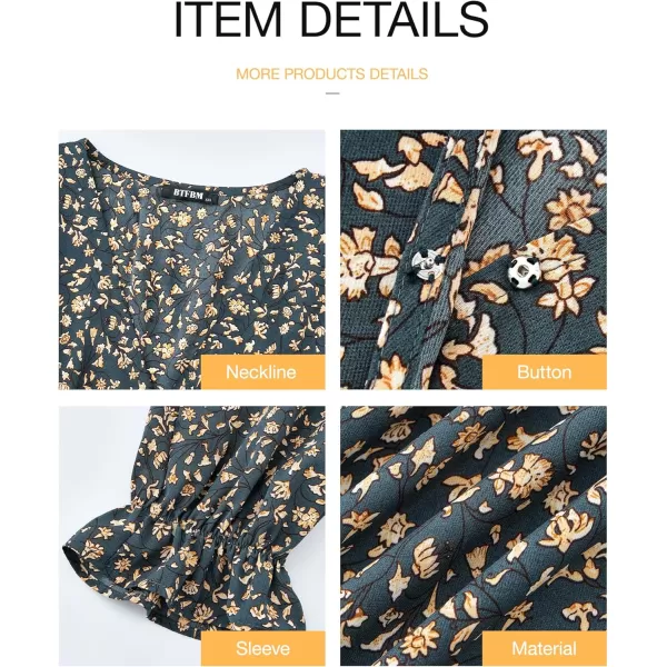 BTFBM Women Long Sleeve Wrap Maxi Dress V Neck Boho Floral High Waist Flowy Ruffle 2024 Spring Summer Dresses with BeltFloral Light Blue Apricot