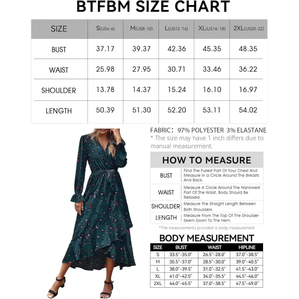 BTFBM Women Long Sleeve Wrap Maxi Dress V Neck Boho Floral High Waist Flowy Ruffle 2024 Spring Summer Dresses with BeltLeopard Navy