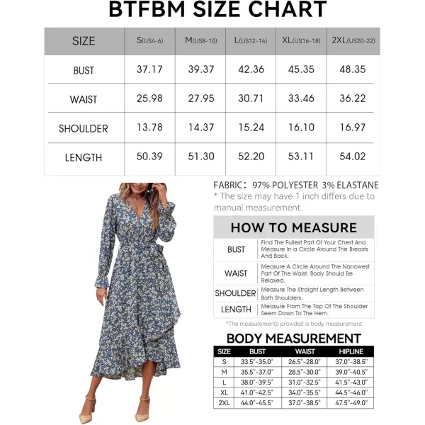 BTFBM Women Long Sleeve Wrap Maxi Dress V Neck Boho Floral High Waist Flowy Ruffle 2024 Spring Summer Dresses with BeltPrint Floral Blue