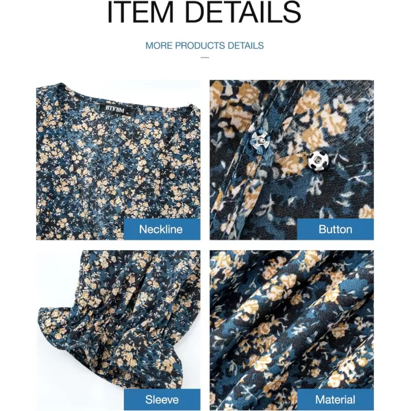 BTFBM Women Long Sleeve Wrap Maxi Dress V Neck Boho Floral High Waist Flowy Ruffle 2024 Spring Summer Dresses with BeltPrint Floral Blue